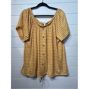 Meri Skye Top Women's 2X Mustard Yellow White Stripe NWT